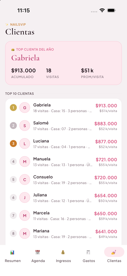 Ranking de clientas por hogar con top del año